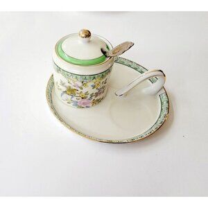 Antique Noritake Morimura Hand Painted Sugar Bowl Plate Cover Spoon Japan